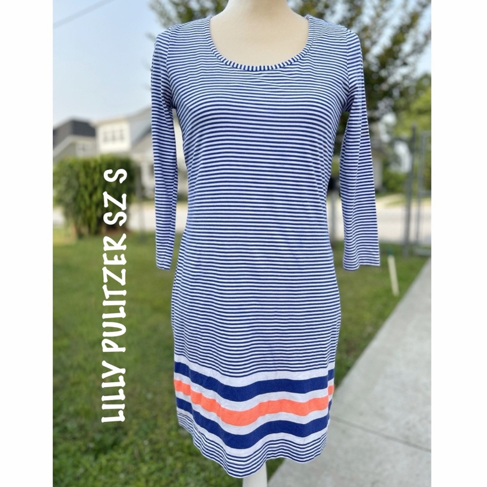 Lilly Pulitzer Navy and Coral Striped Dress EUC SZ S